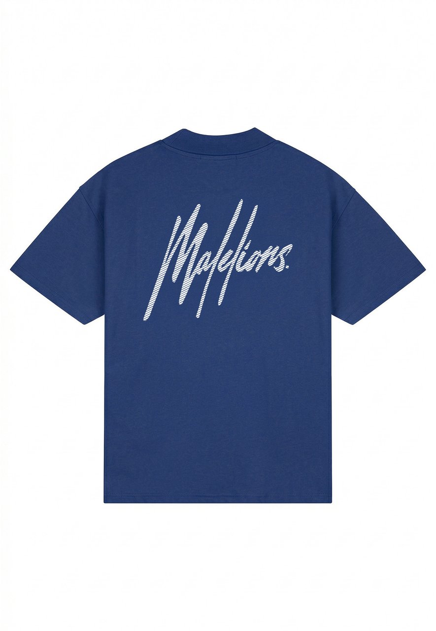 Malelions Malelions Men Oversized Striped Signature T-Shirt Blauw