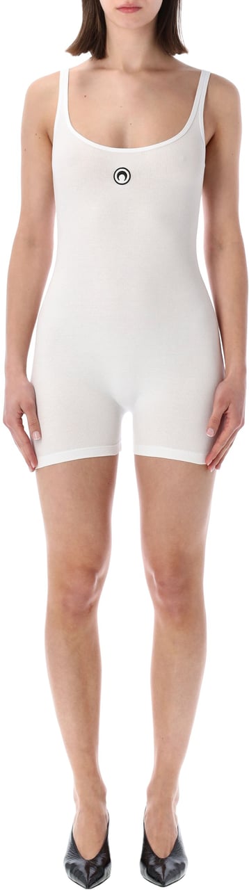 Marine Serre Short Catsuit Moon Logo White Black Moon Wit