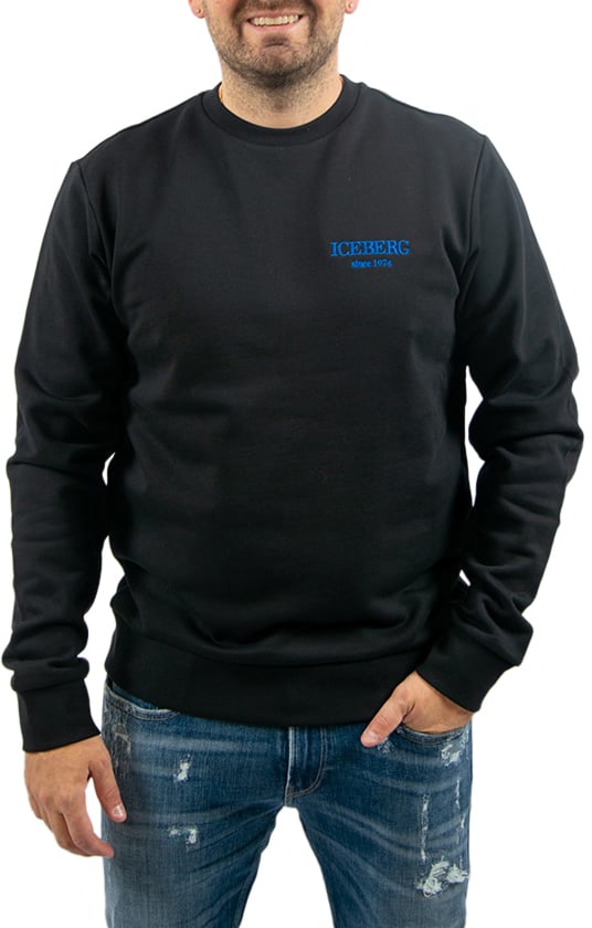 Iceberg Regular fit black crewneck sweatshirt with embroidered institutional Iceberg logo Zwart