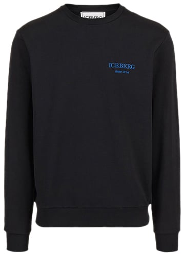 Iceberg Regular fit black crewneck sweatshirt with embroidered institutional Iceberg logo Zwart