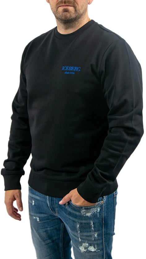 Iceberg Regular fit black crewneck sweatshirt with embroidered institutional Iceberg logo Zwart