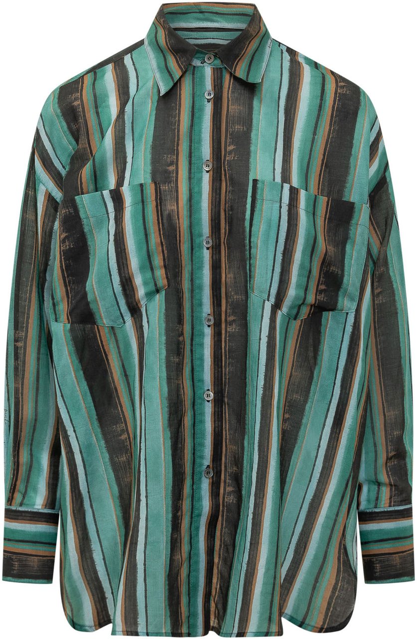 Pinko Camicia Rieti a Righe con Tasche Lime