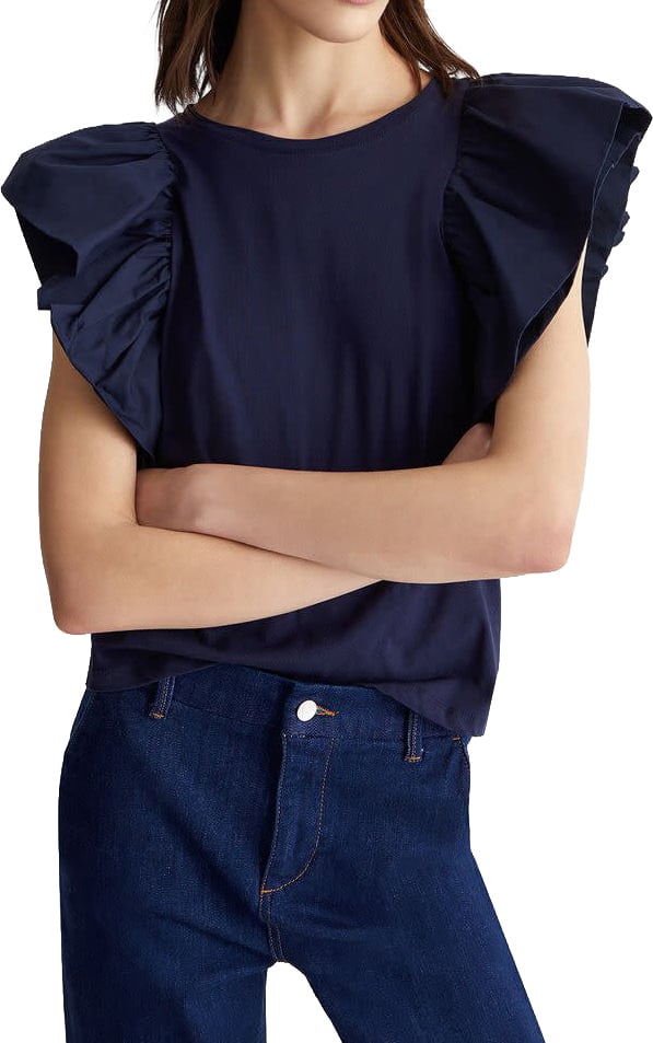 Liu Jo Poplin T-shirt Blue Blauw