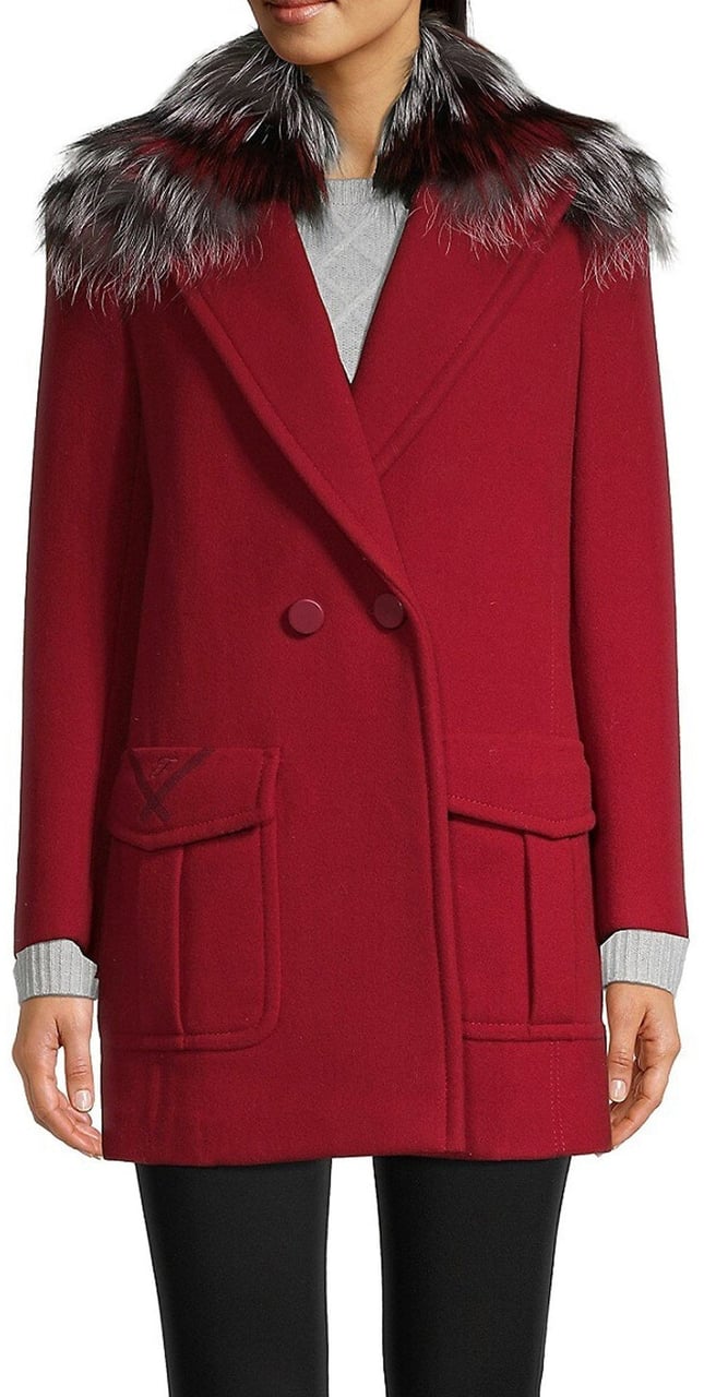 Fendi Fendi Fur Collar Wool Coat Rood