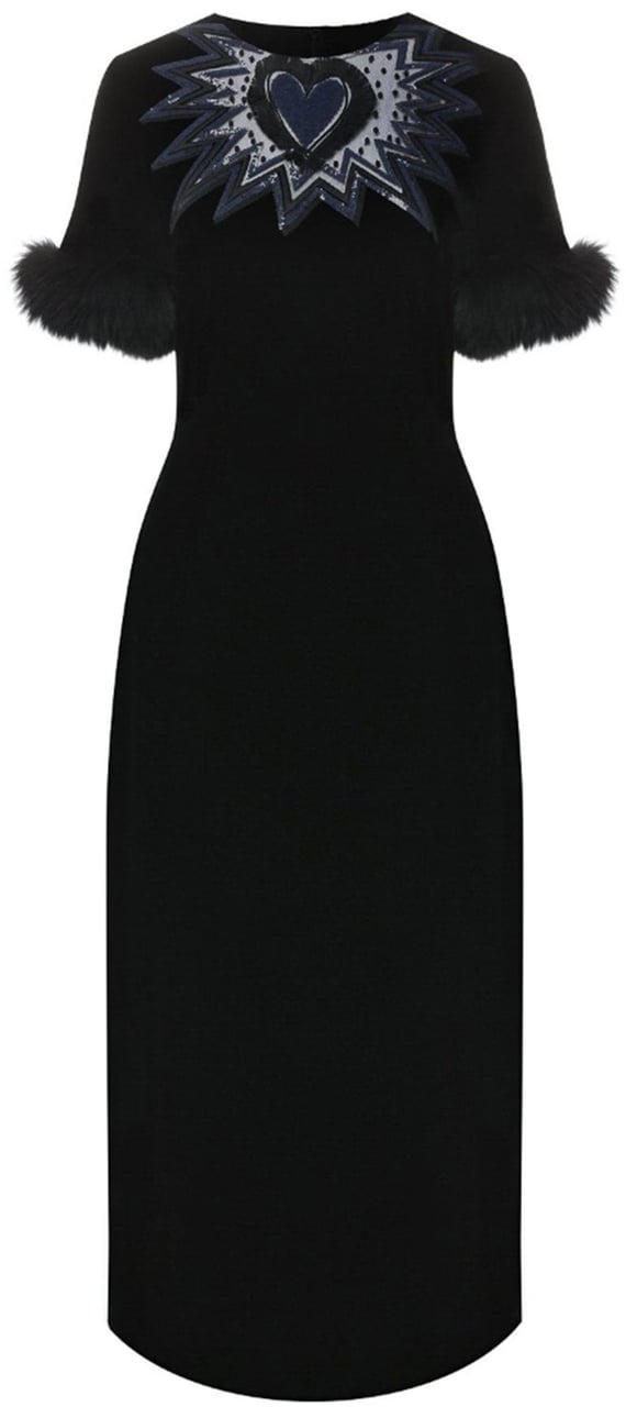 Fendi Fendi Fur Trim Velvet Midi Dress Zwart