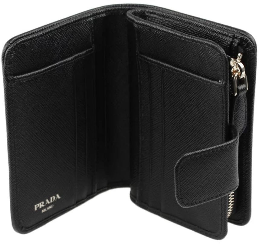 Prada Prada Nylon and Leather French Wallet Zwart