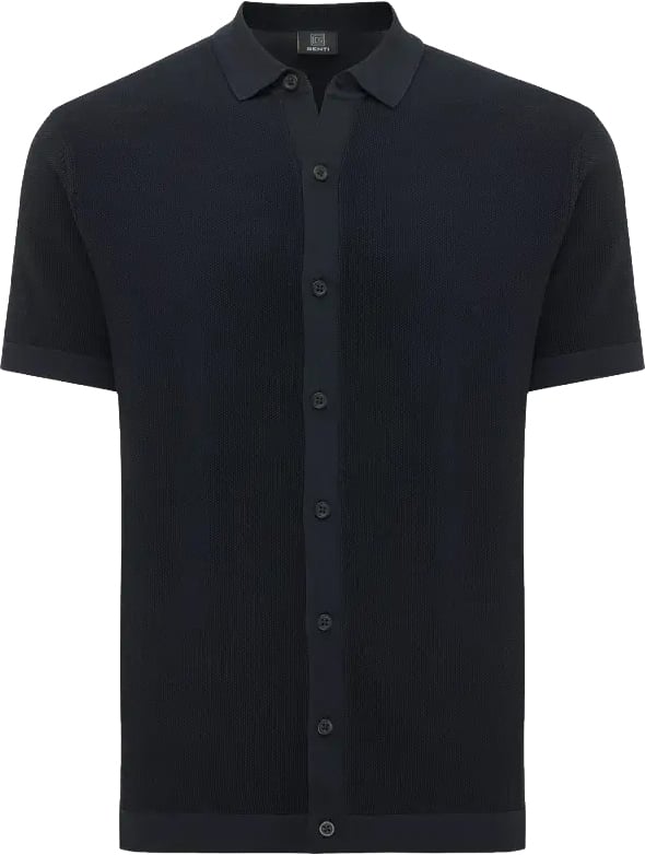 Genti Polo 8 Buttons SsNavy Blue Blauw