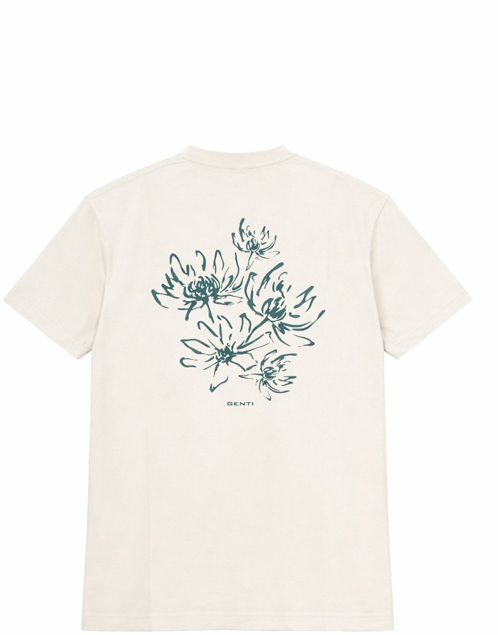 Genti Tee Back Print Flower Off White Wit