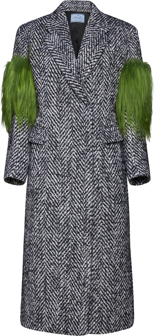 Prada Prada Herringbone Wool Coat Grijs