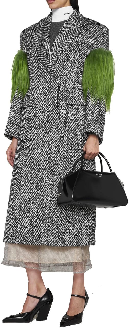 Prada Prada Herringbone Wool Coat Grijs