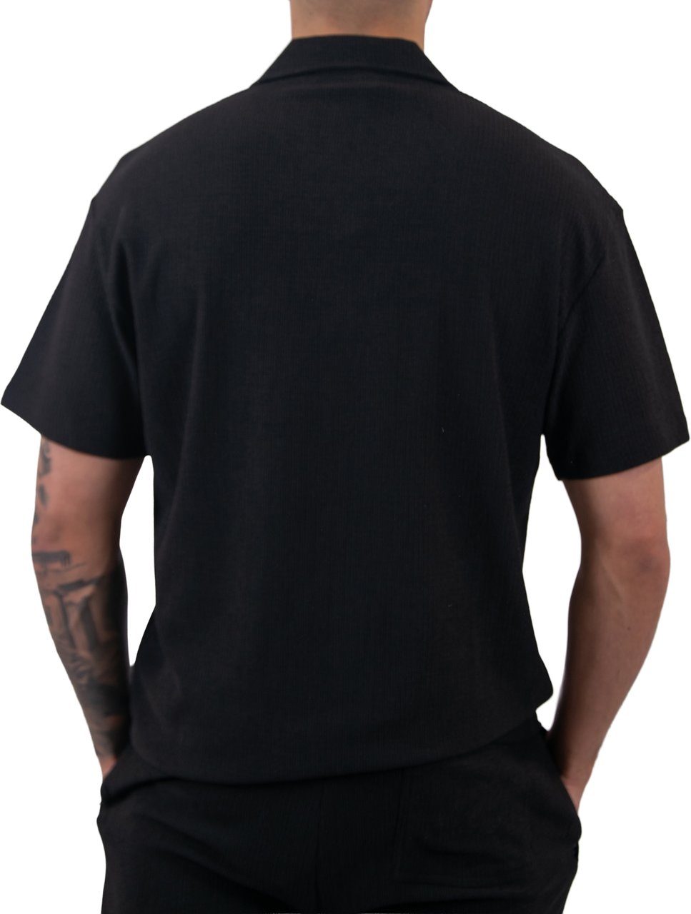 Malelions Malelions Men Emblem Seersucker Buttonless Polo Zwart