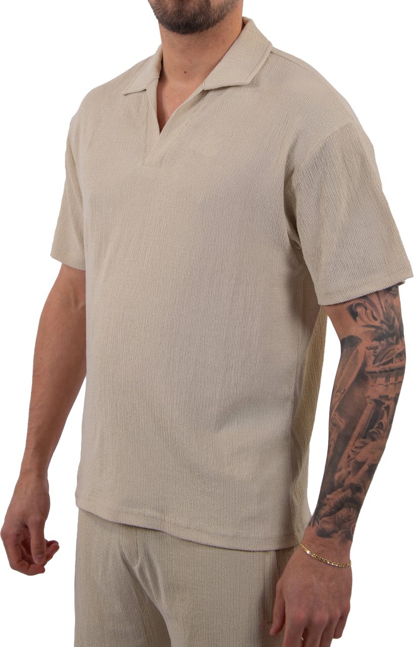 Malelions Malelions Men Emblem Seersucker Buttonless Polo Taupe