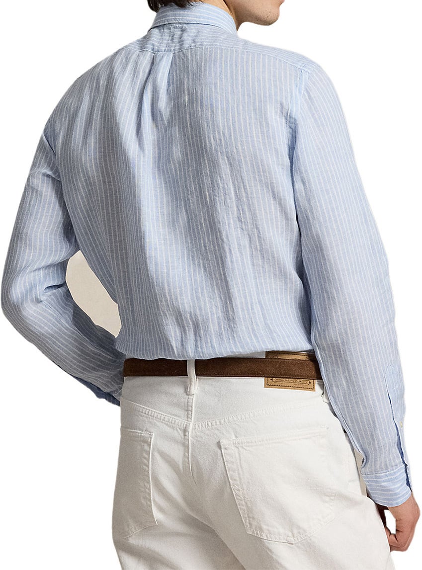 Ralph Lauren Overhemd linnen gestreept blauw/wit Blauw