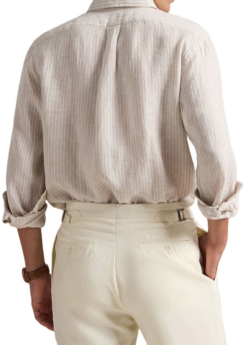 Ralph Lauren Overhemd linnen gestreept beige/wit Beige