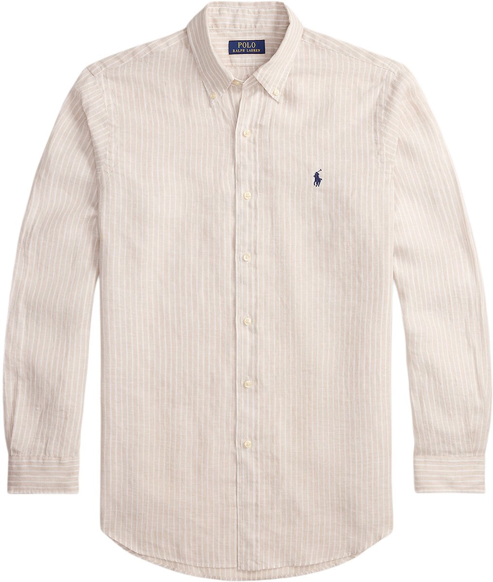 Ralph Lauren Overhemd linnen gestreept beige/wit Beige