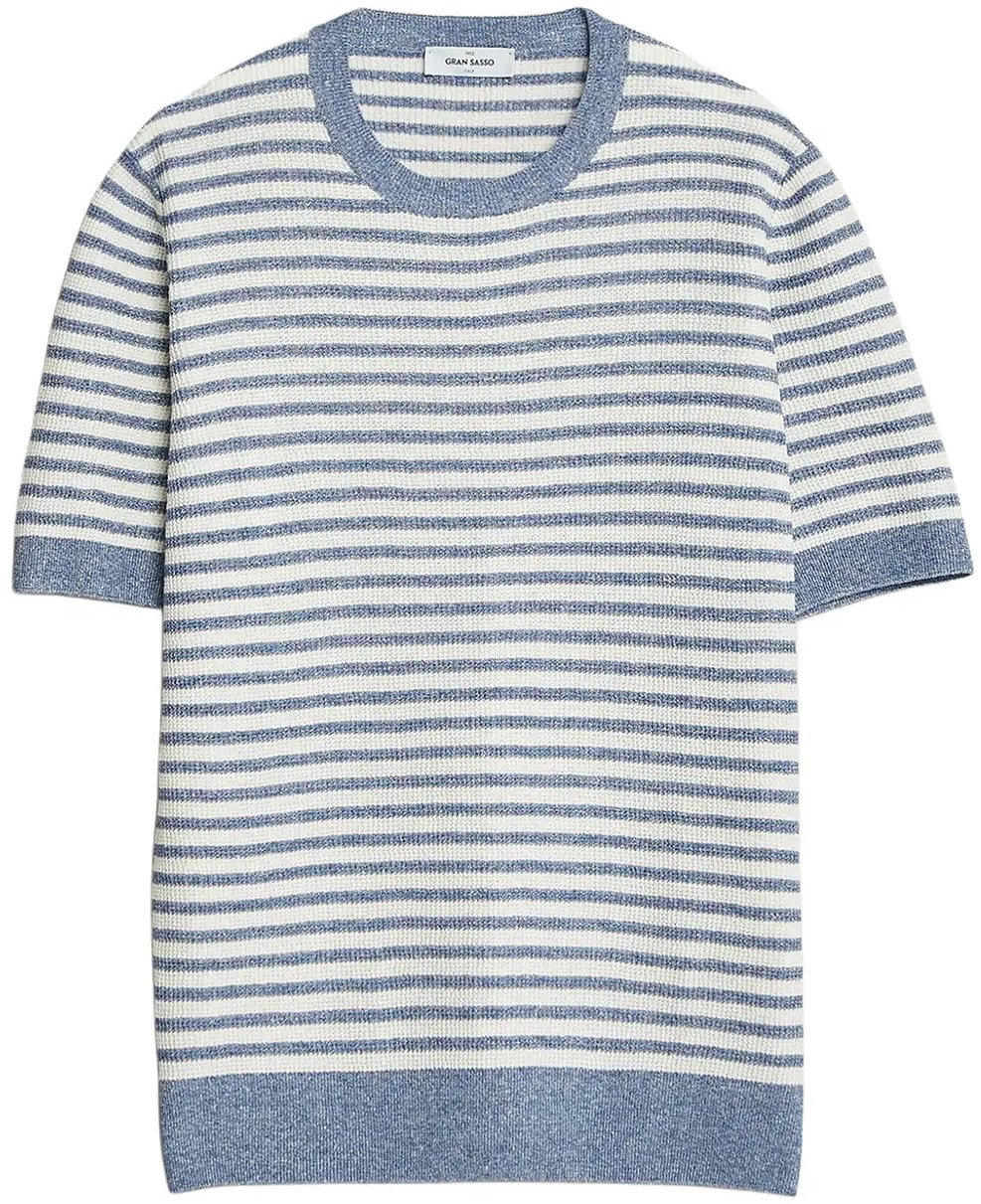 Gran Sasso Gebreid T-shirt lichtblauw/wit Blauw
