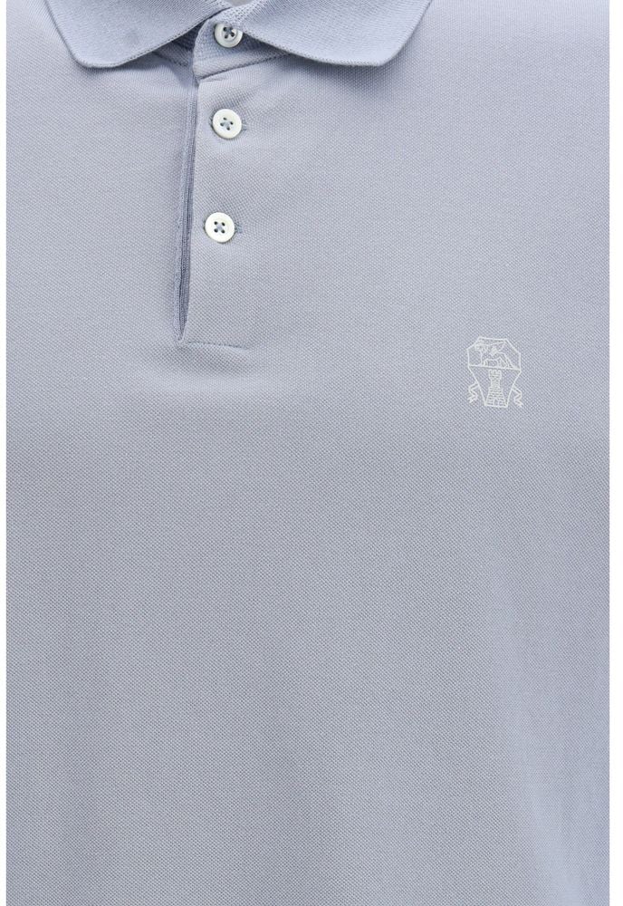 Brunello Cucinelli Brunello Cucinelli Blue Cotton Polo Shirt Blauw