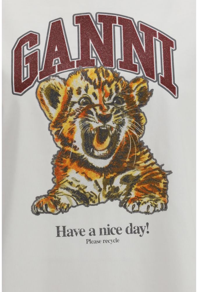 Ganni Ganni White Cotton T-Shirt Wit