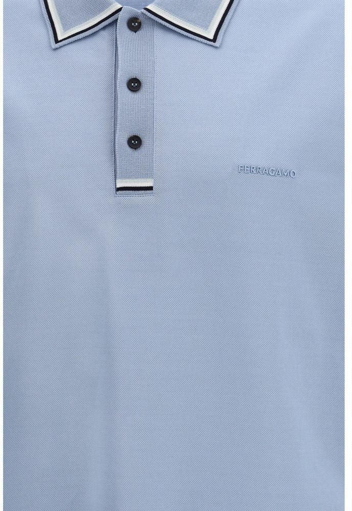 Ferragamo Ferragamo Blue Cotton Polo Shirt Blauw