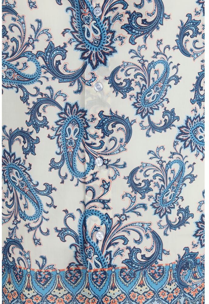 Etro Etro Blue Cotton Pattern Shirt Blauw