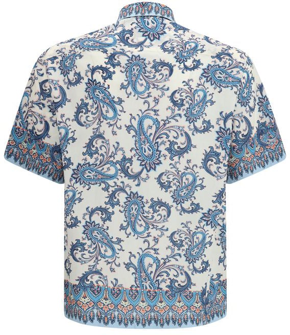 Etro Etro Blue Cotton Pattern Shirt Blauw