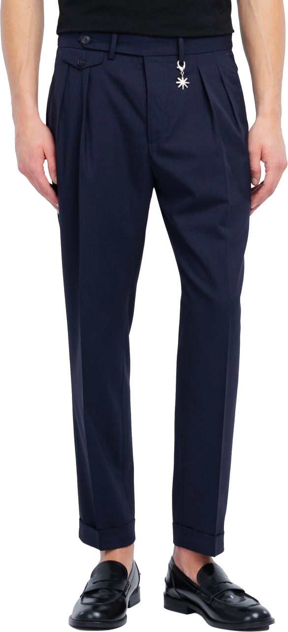 Manuel Ritz broek linnen navy Blauw