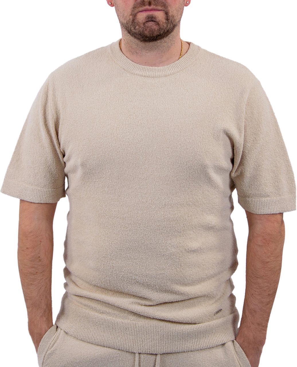 Malelions Malelions Men Bouclé T-Shirt Taupe