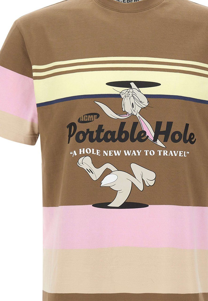 Iceberg Green background striped cotton jersey T-shirt in a relaxed fit with Portable Hole print Beige