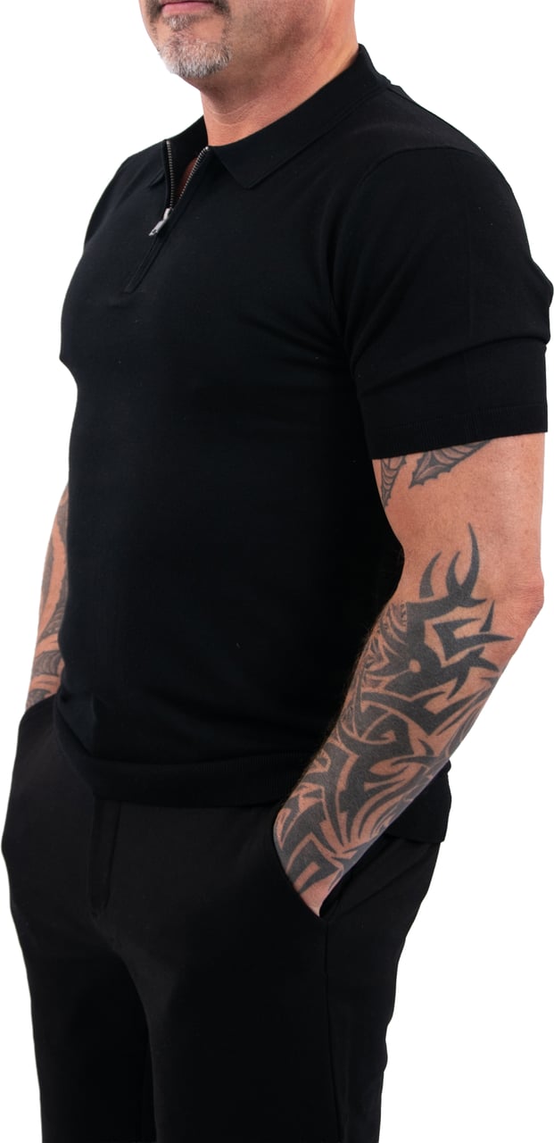 Pure Path Zip Knitted Polo Zwart