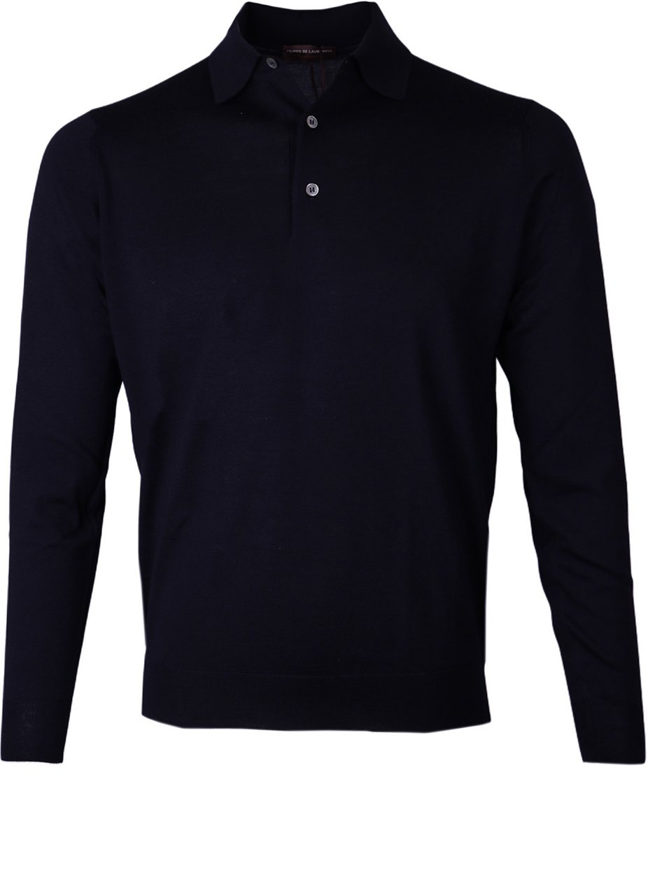 Filippo De Laurentiis Polo lange mouw donkerblauw Blauw