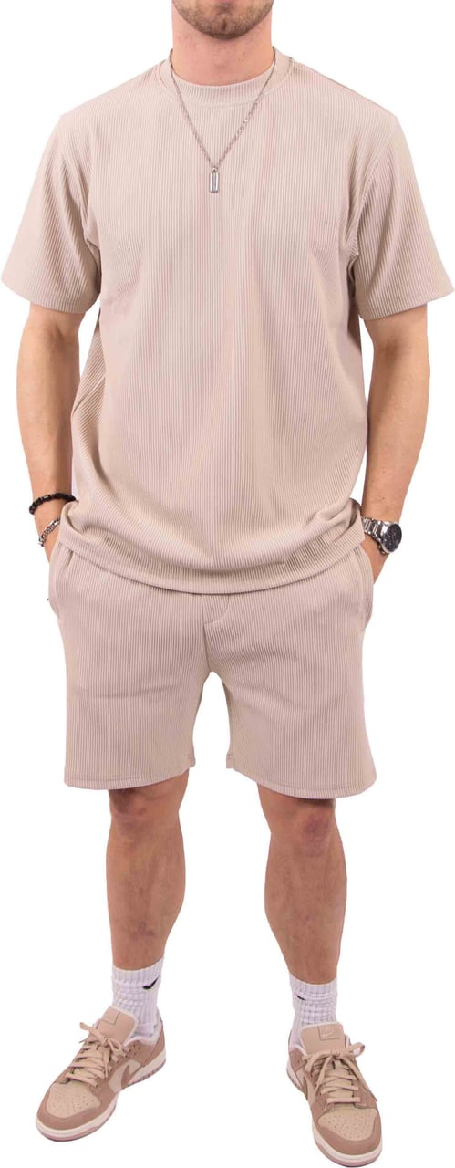 Malelions Malelions Men Ribbed T-Shirt Taupe