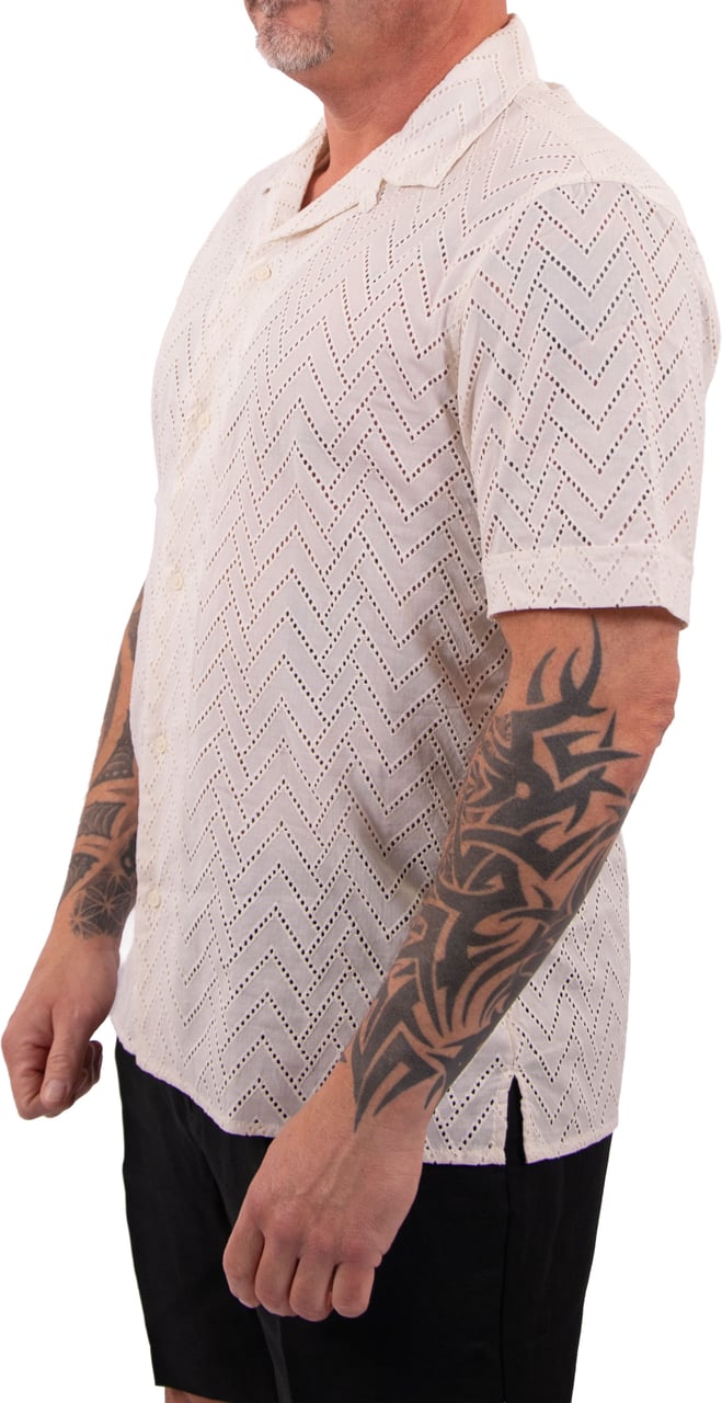 Antony Morato SHIRT HONOLULU RELAXED FIT IN EMBROIDERED POPELINE COTTON FABRIC WITH LOGOED BADGE Beige