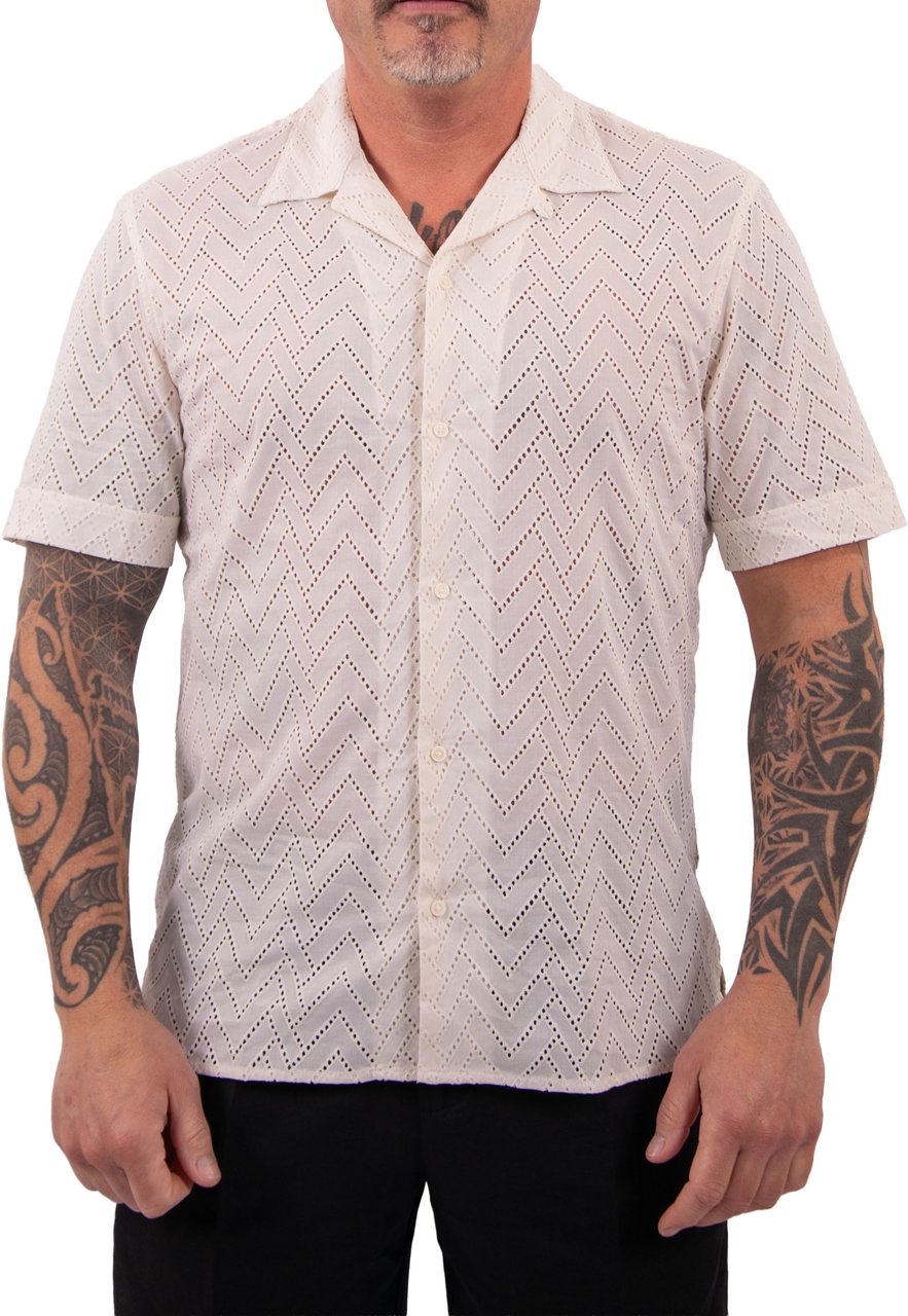Antony Morato SHIRT HONOLULU RELAXED FIT IN EMBROIDERED POPELINE COTTON FABRIC WITH LOGOED BADGE Beige