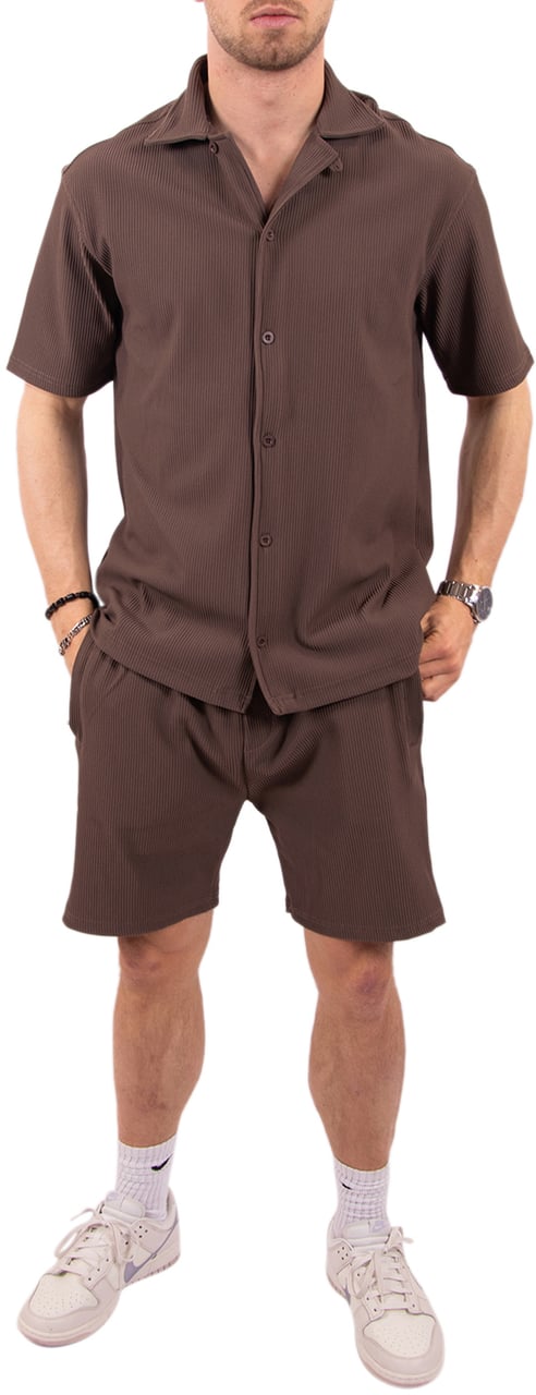 Malelions Malelions Ribbed Camp Collar Shirt Bruin