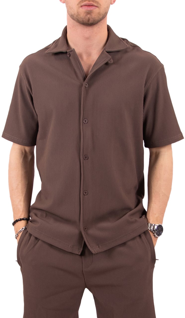 Malelions Malelions Ribbed Camp Collar Shirt Bruin