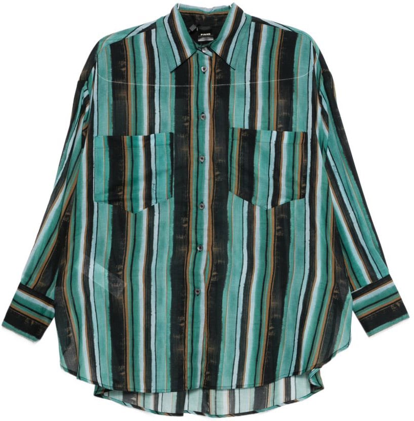 Pinko Camicia Rieti a Righe con Tasche Lime
