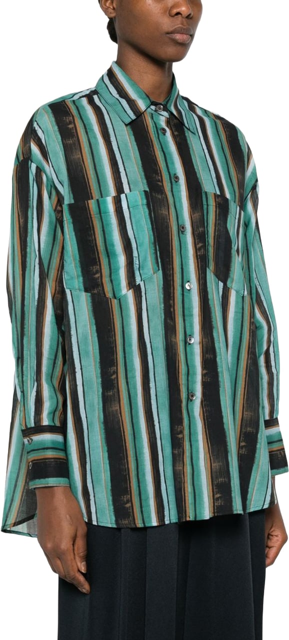 Pinko Camicia Rieti a Righe con Tasche Lime