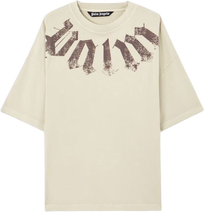 Palm Angels Big Neck Logo Loose Tee Brown Beige Beige