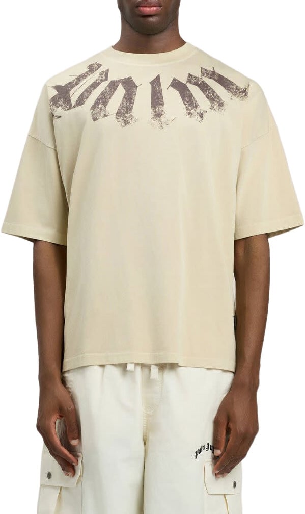 Palm Angels Big Neck Logo Loose Tee Brown Beige Beige