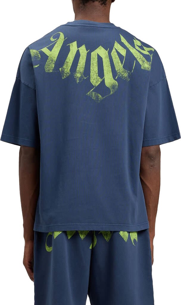 Palm Angels Big Neck Logo Loose Tee Blue Lime Blauw