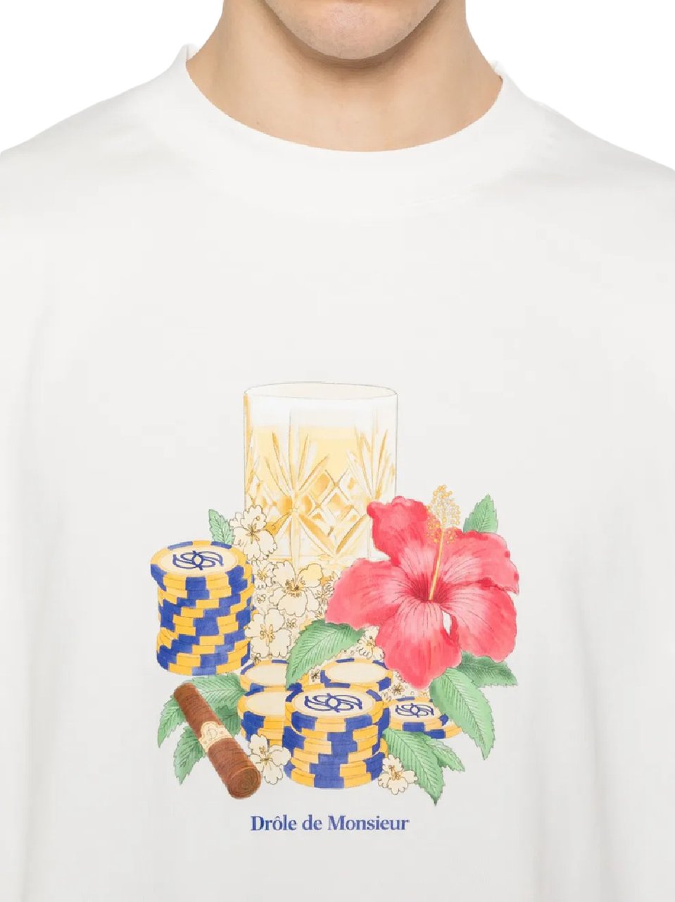 Drôle de Monsieur Heren Hibiscus Club T-Shirt Wit Wit