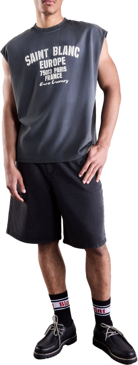 Saint Blanc Oval Logo Denim Short Black Zwart