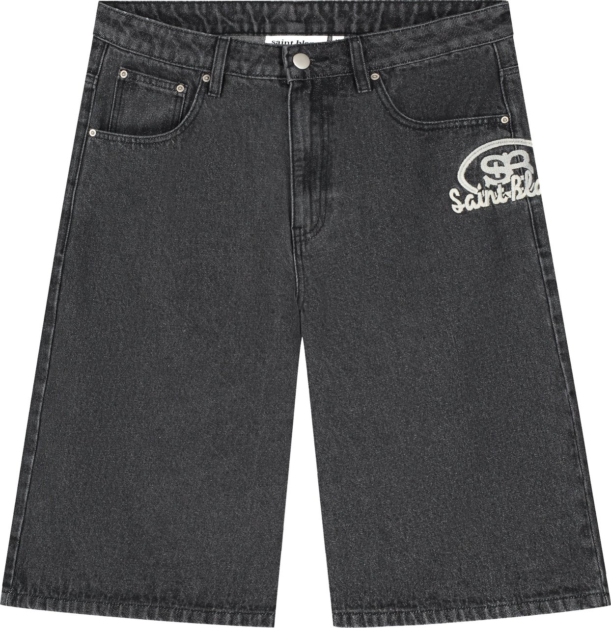Saint Blanc Oval Logo Denim Short Black Zwart