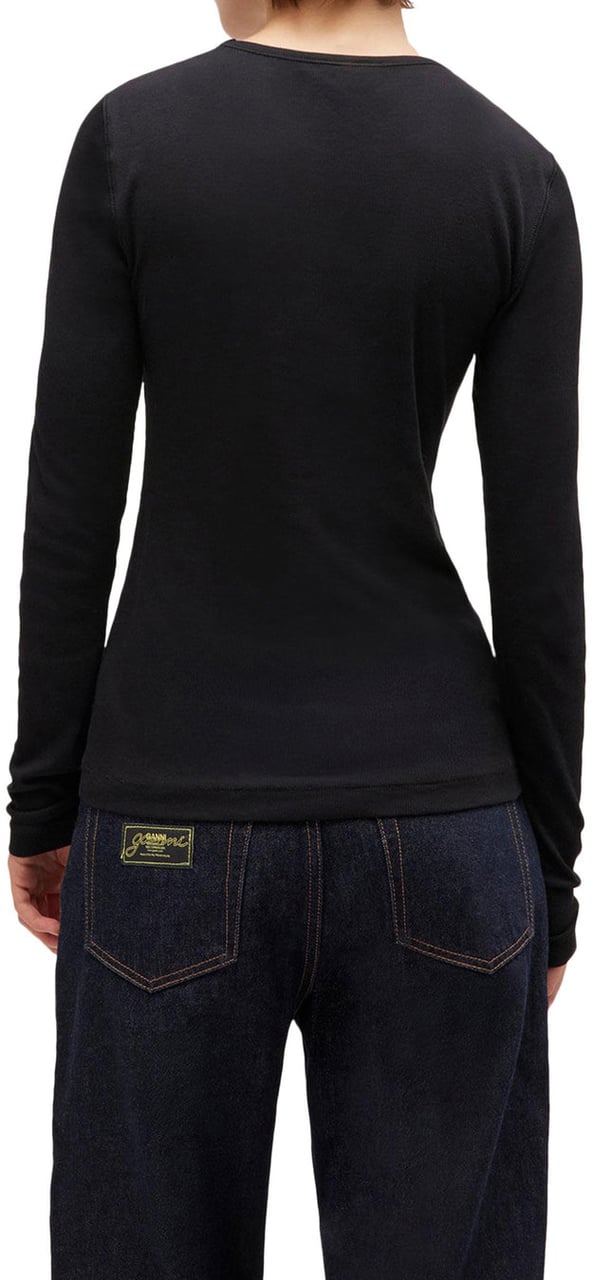Ganni t-shirt zwart lange mouwen Zwart