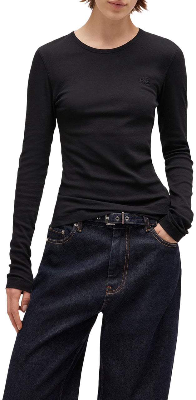 Ganni t-shirt zwart lange mouwen Zwart
