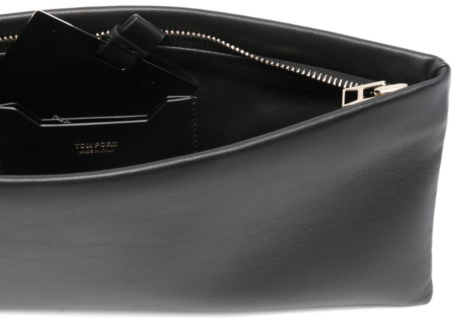 Tom Ford Ring Leather Clutch Nero Zwart