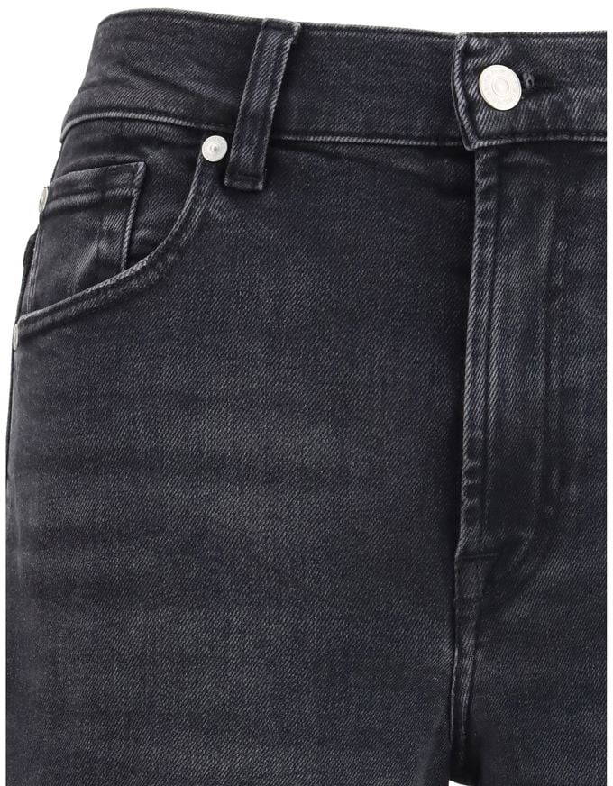 7 For All Mankind 7FOR Black Cotton Straight-Leg Jeans Zwart