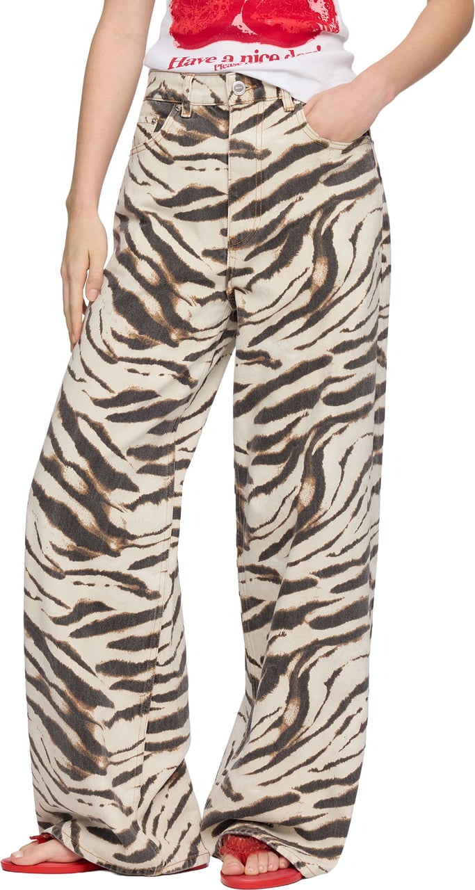 Ganni jeans print beige Dierenprint