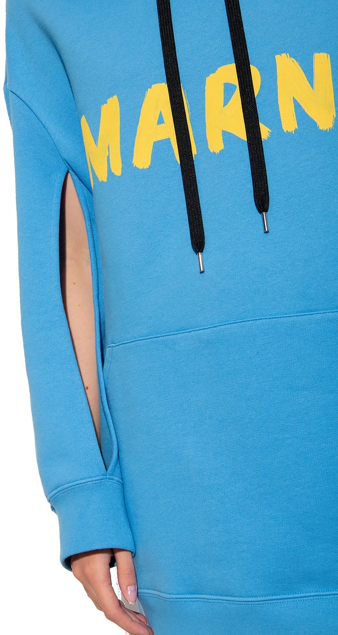 Marni Longline Logo Hooded Sweatshirt Blauw