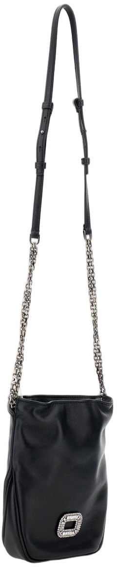 Roger Vivier Soft Leather Shoulder Bag With Silver Embellishment Zwart